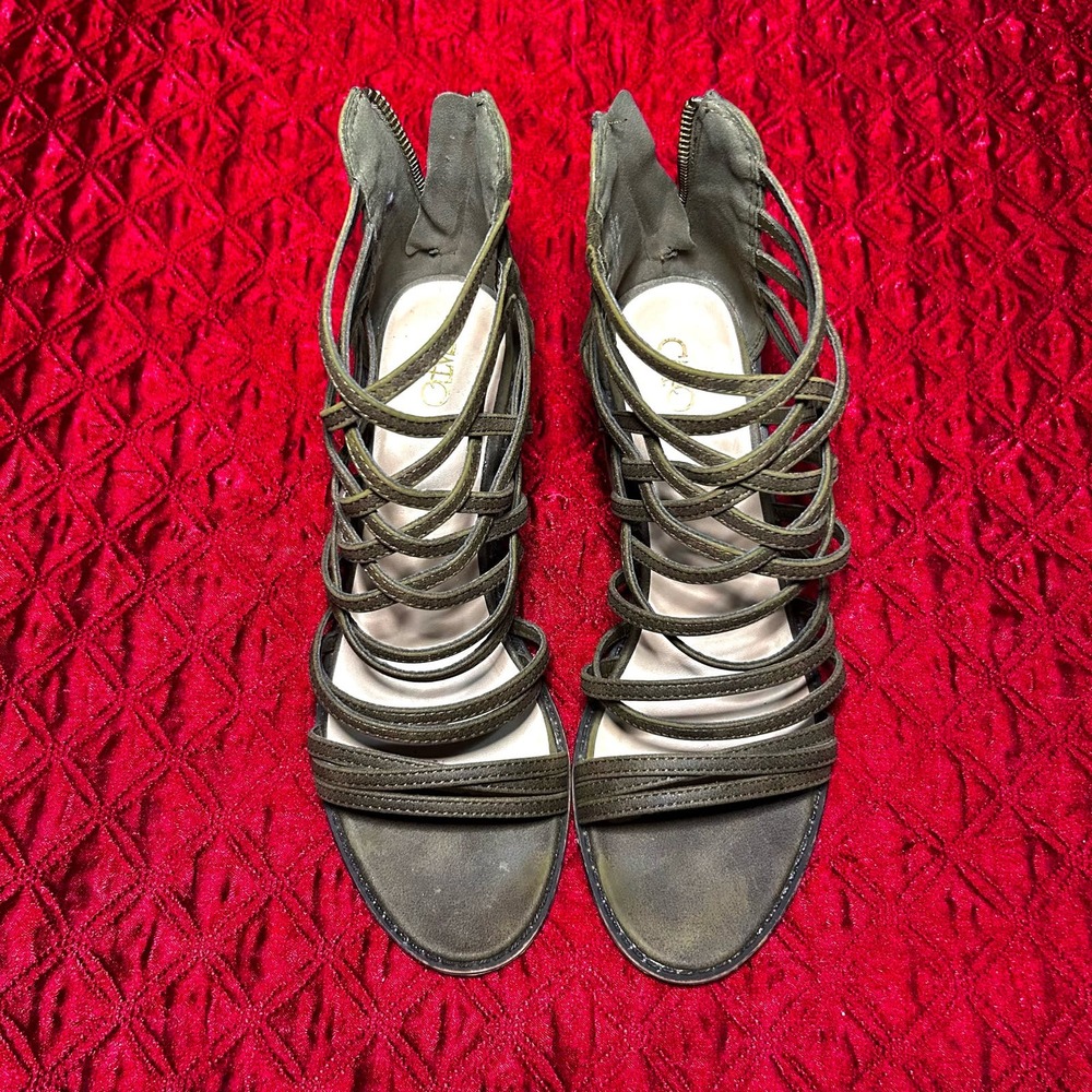 Cato Olive Strap Sandals W/ Chunky Heels